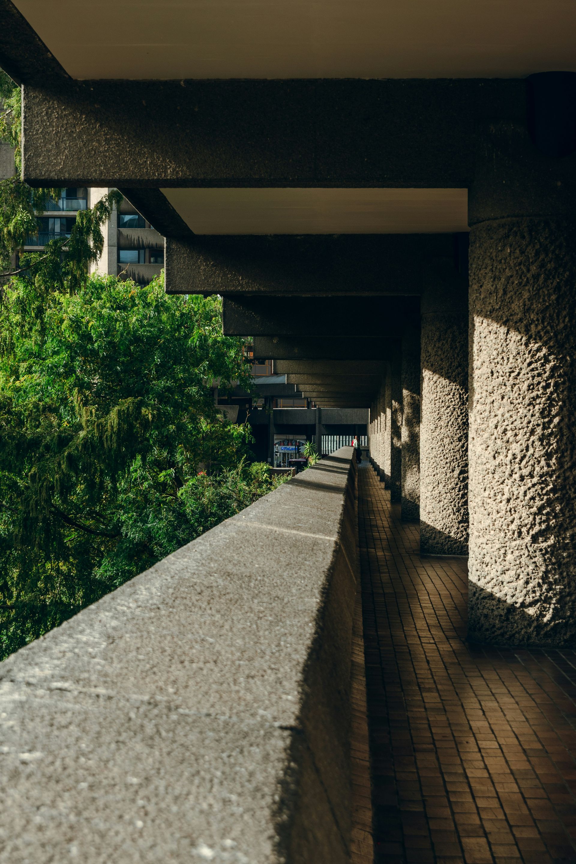 Concrete balcony with sunlight and trees